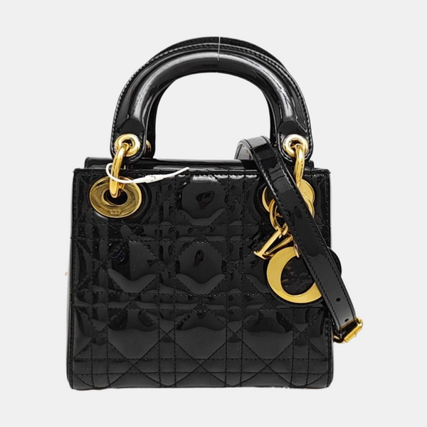 Lady Dior Mini Cannage Patent Leather Black