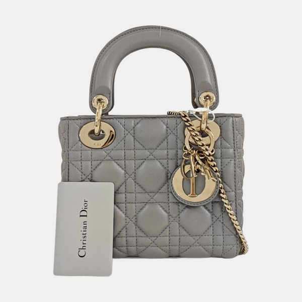 Lady Dior Mini Cannage Lambskin Silver