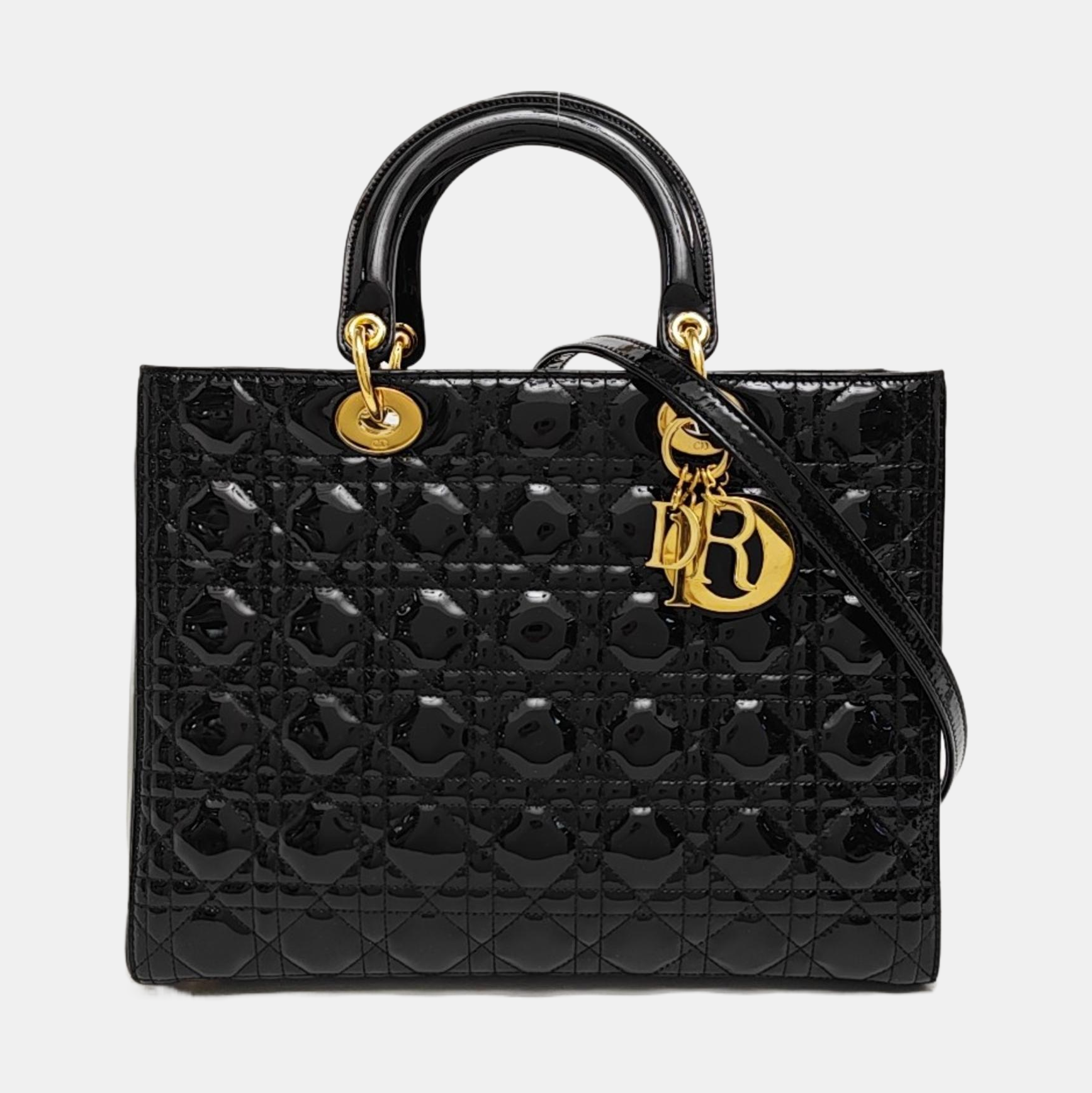 Lady Dior Large Cannage Patent Leather Black
