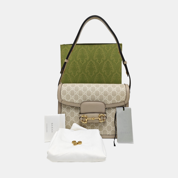 Horsebit 1955 Small Monogram Coated Canvas Beige