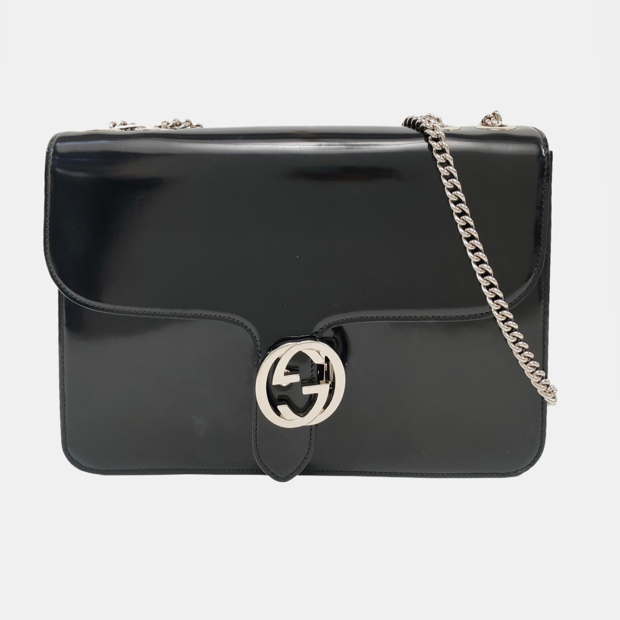 Interlocking G Large Patent Leather Black