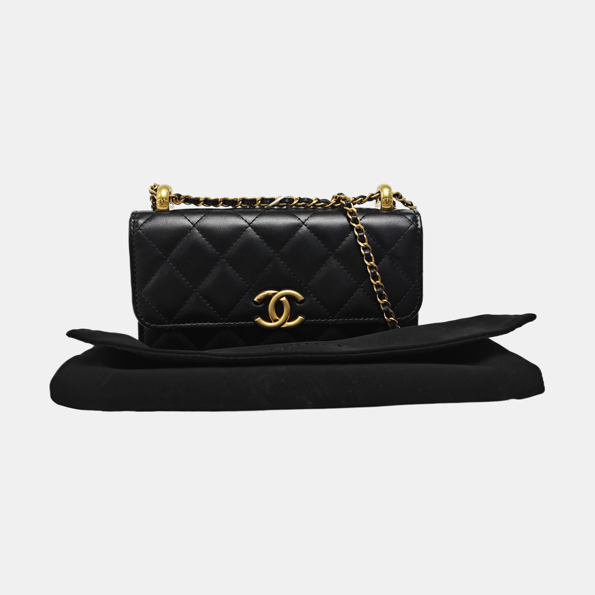 Quilted Calfskin Shoulder Bag Black