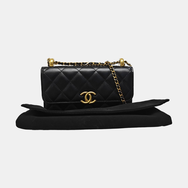 Quilted Calfskin Shoulder Bag Black