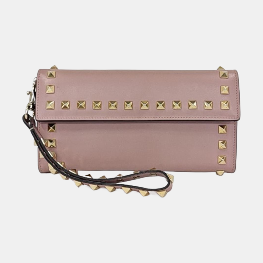 Cartera rosa de piel de ternera Rockstud