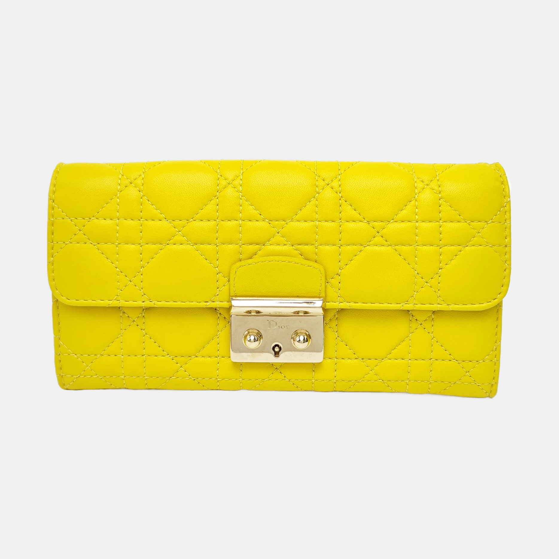 Miss Dior Cannage Lambskin Yellow Wallet