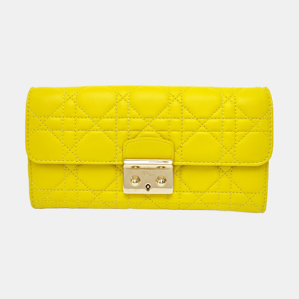 Miss Dior Cannage Lambskin Yellow Wallet