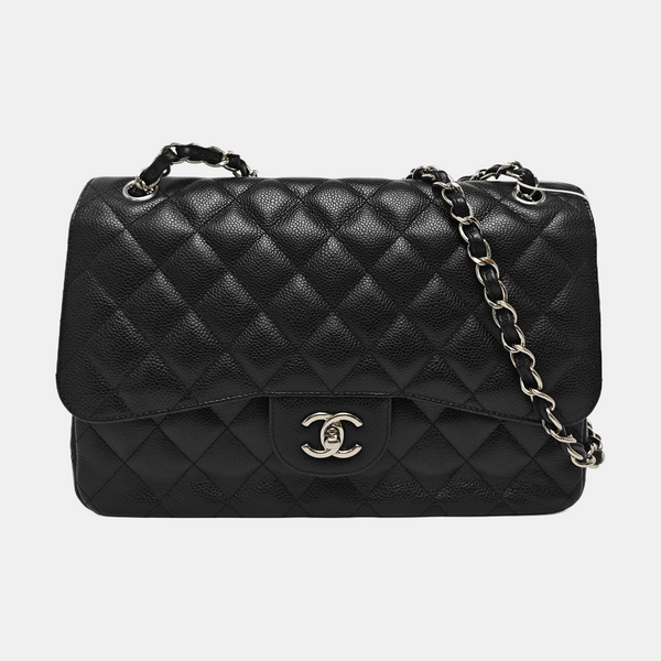 CLASSIC FLAP Jumbo Quilted Grained Calfskin Black