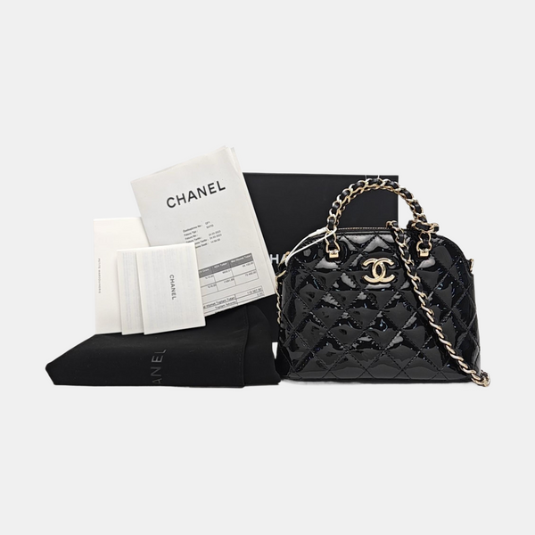 Quilted Patent Leather Shoulder Bag Black