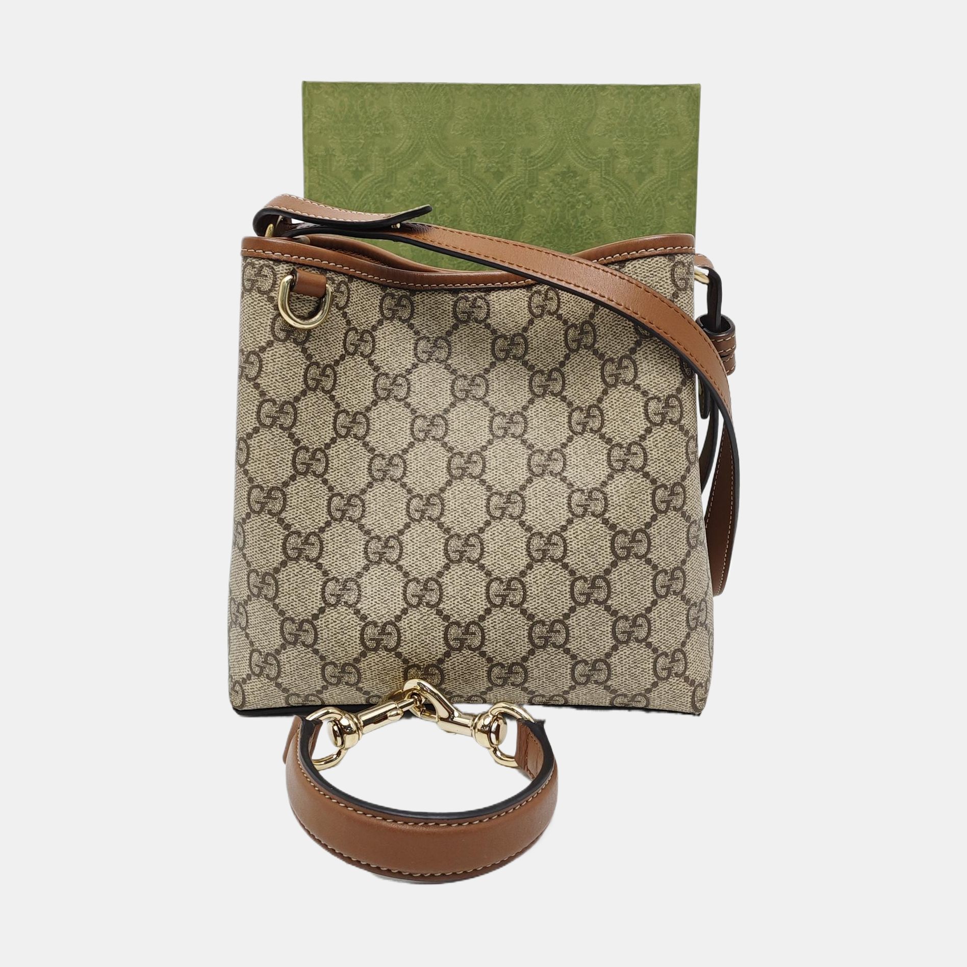 GG Emblem Small Monogram Coated Canvas Beige