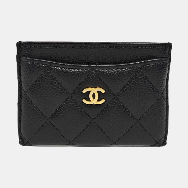 Quilted Grained Calfskin Card Holder Black