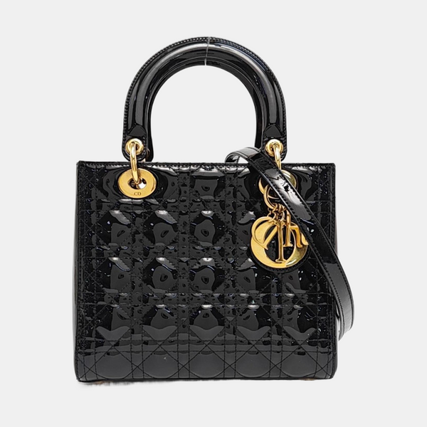Lady Dior Medium Cannage Patent Leather Black