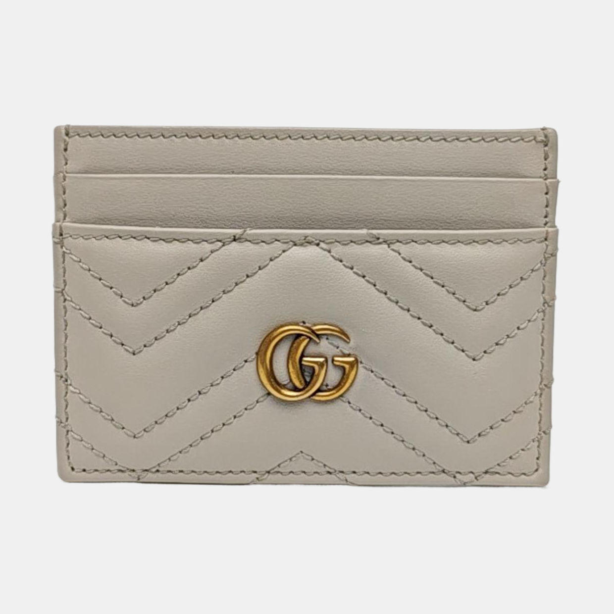 GG Marmont Mini Quilted Calfskin Gray Card Holder