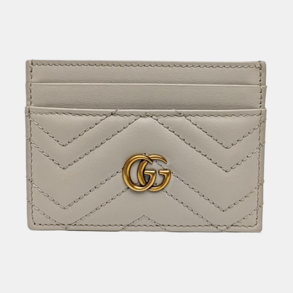 GG Marmont Mini Quilted Calfskin Gray Card Holder