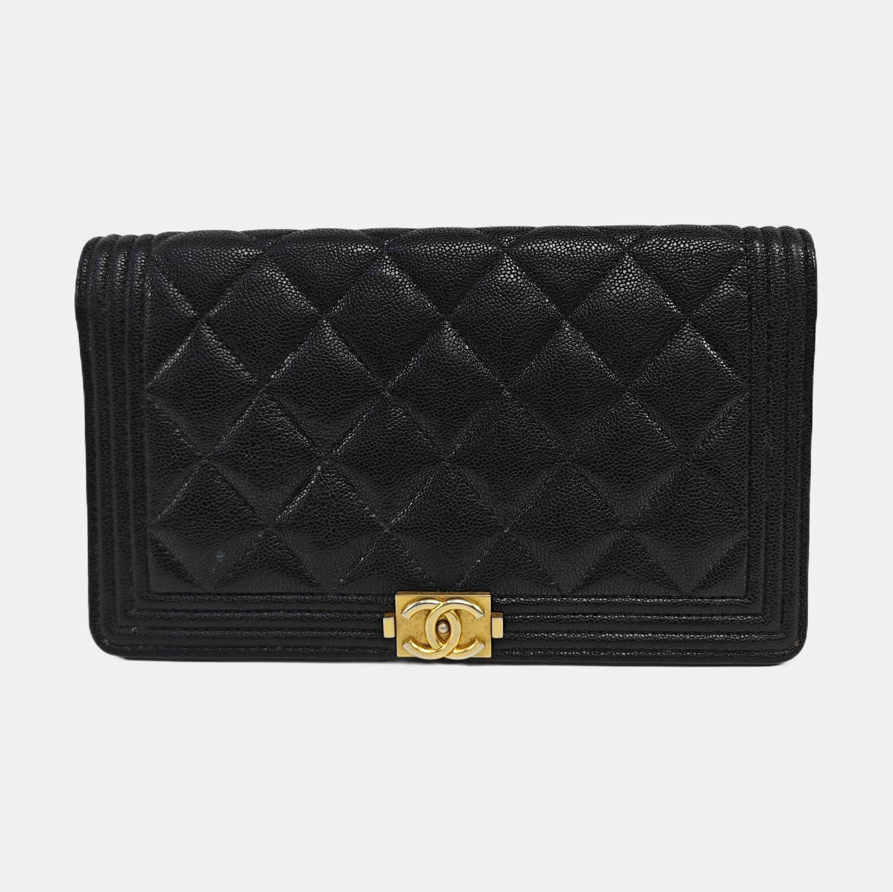 BOY CHANEL Mini Quilted Grained Calfskin Black Wallet