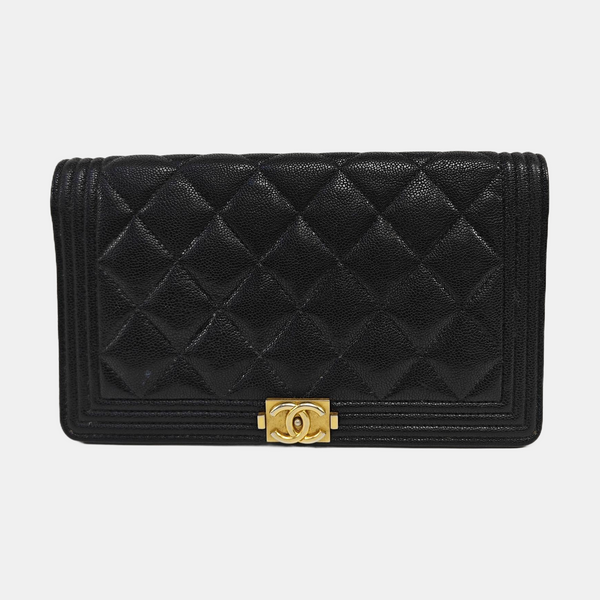 BOY CHANEL Mini Quilted Grained Calfskin Black Wallet