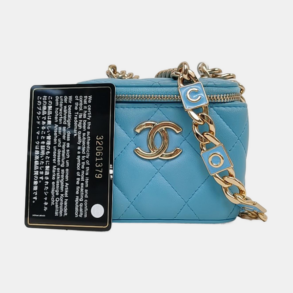 Authenticated pre-owned  VANITY CASE Small Quilted Lambskin Blue - Shoulder Bag at Looply