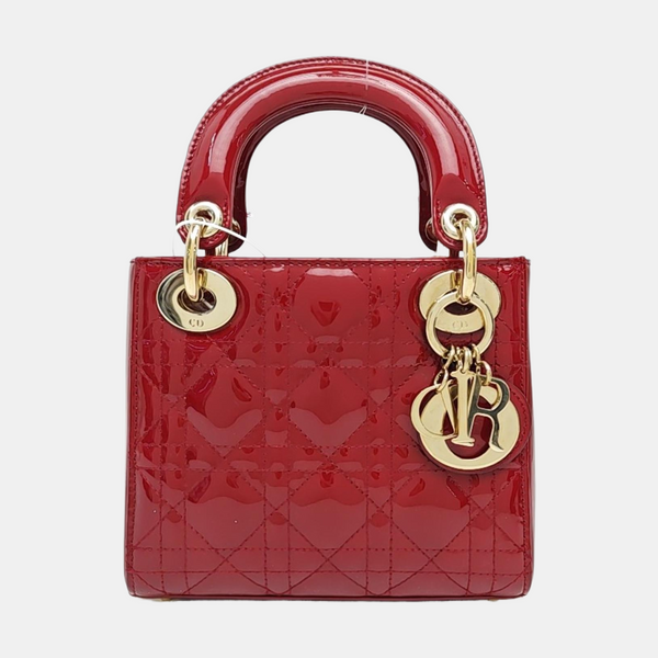 Lady Dior Mini Cannage Patent Calfskin Red