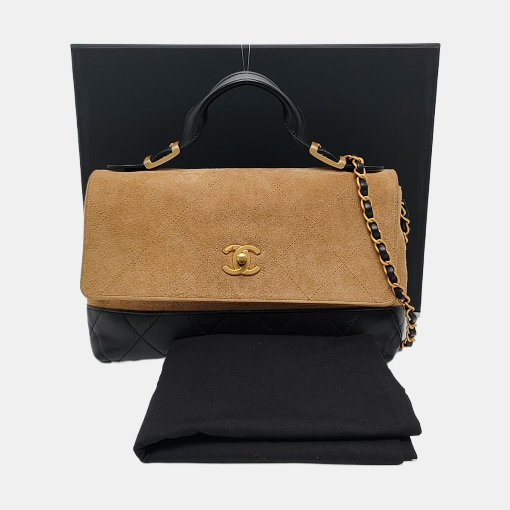 TRENDY CC Large Quilted Suede Beige