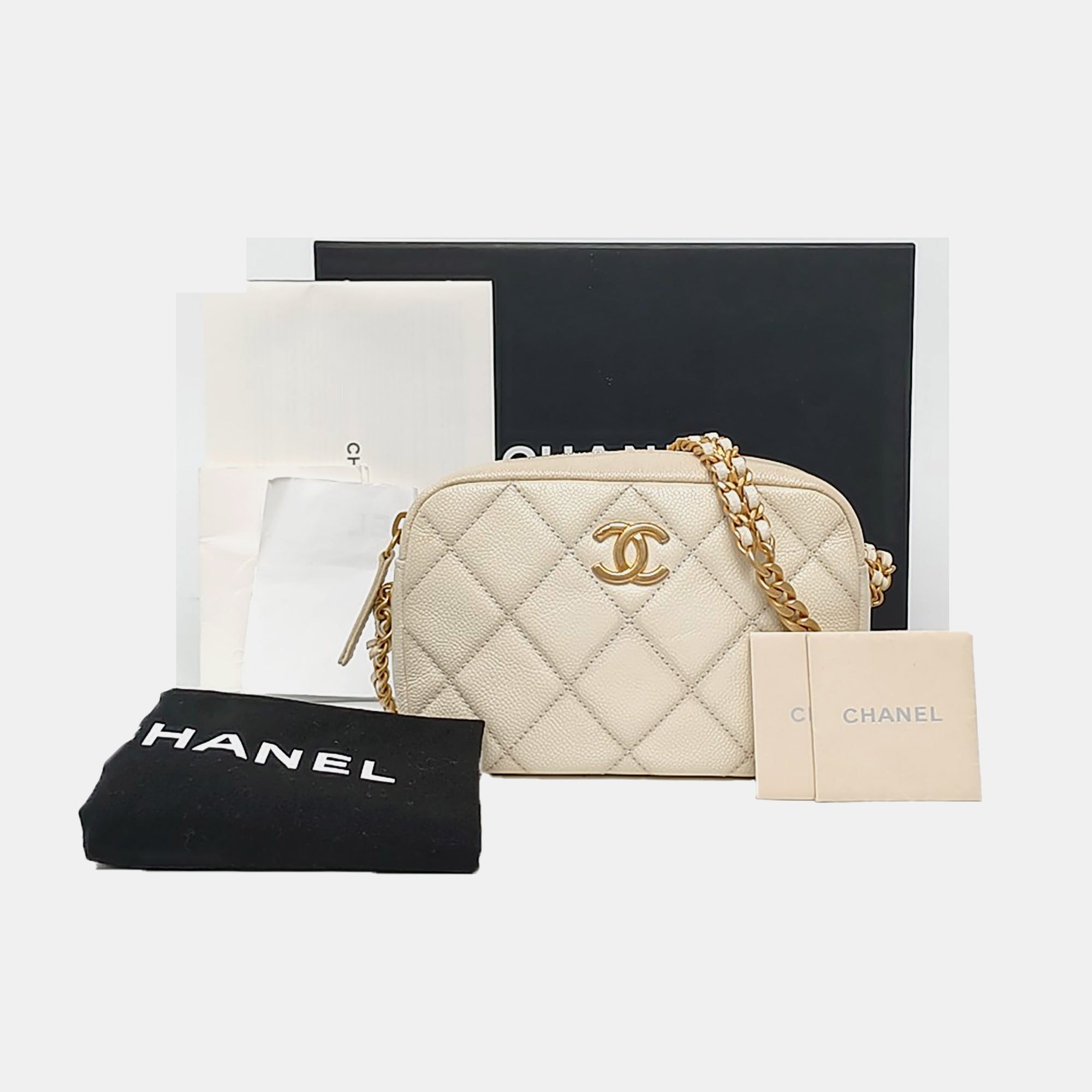 Mini Quilted Grained Calfskin White
