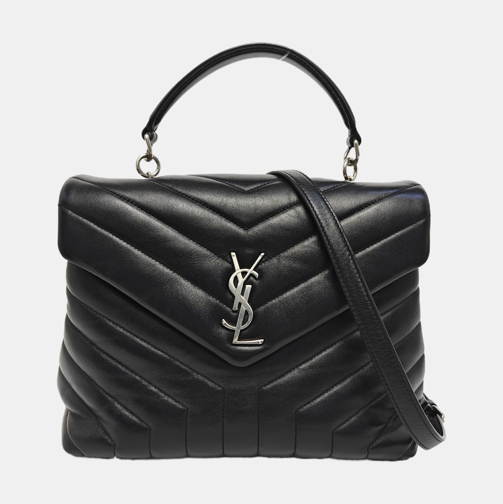 LOULOU TOP HANDLE Chevron Calfskin Black