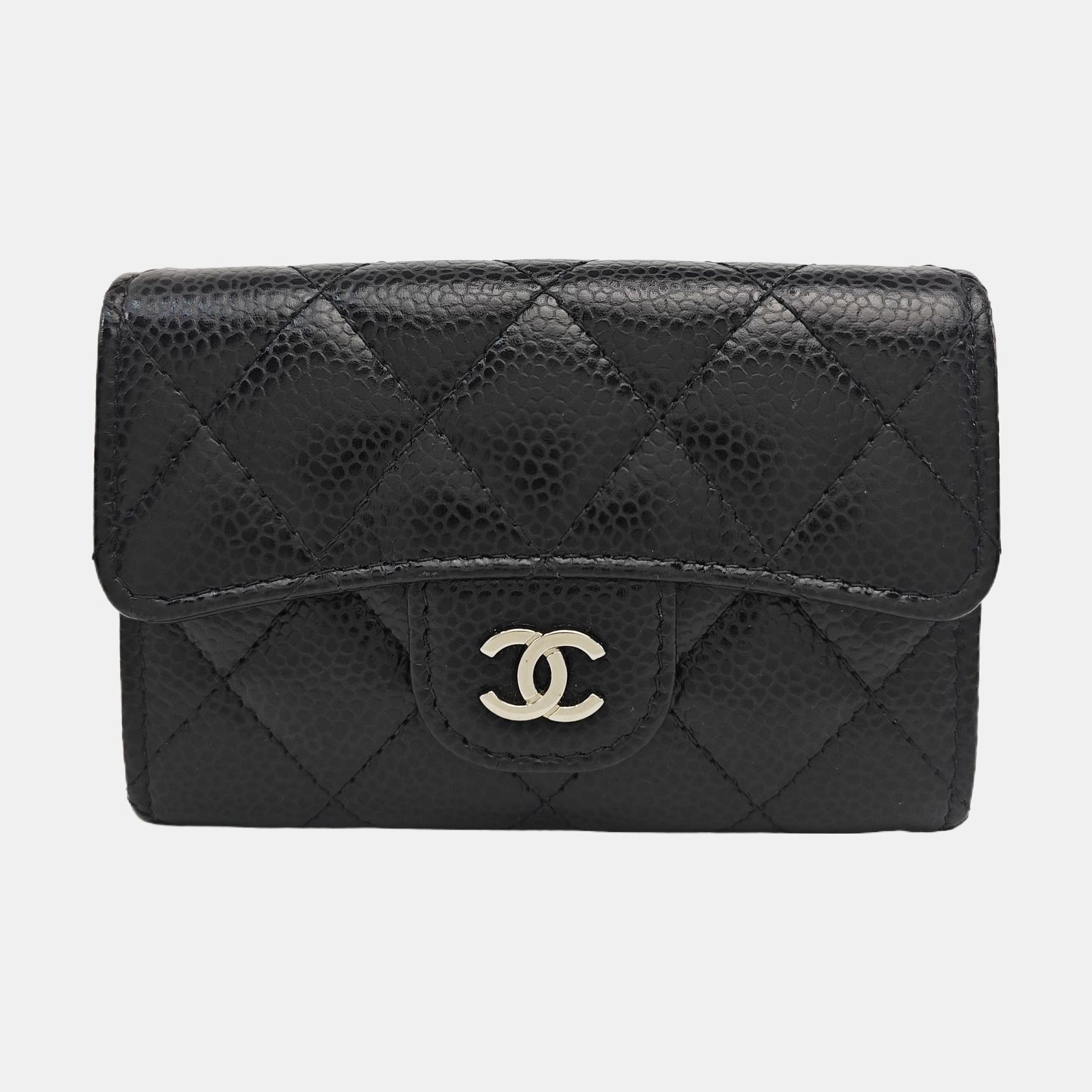 Quilted Grained Calfskin Wallet Black