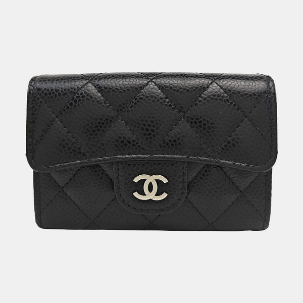 Quilted Grained Calfskin Wallet Black