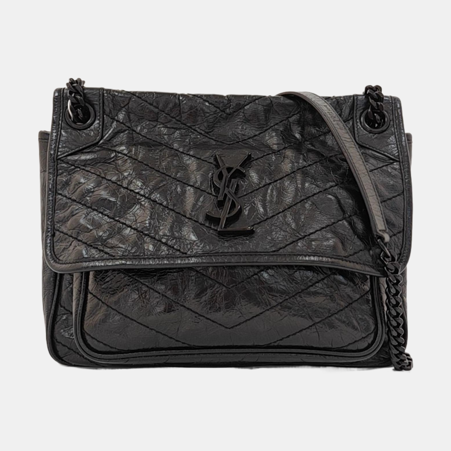 NIKI Medium Chevron Calfskin Black