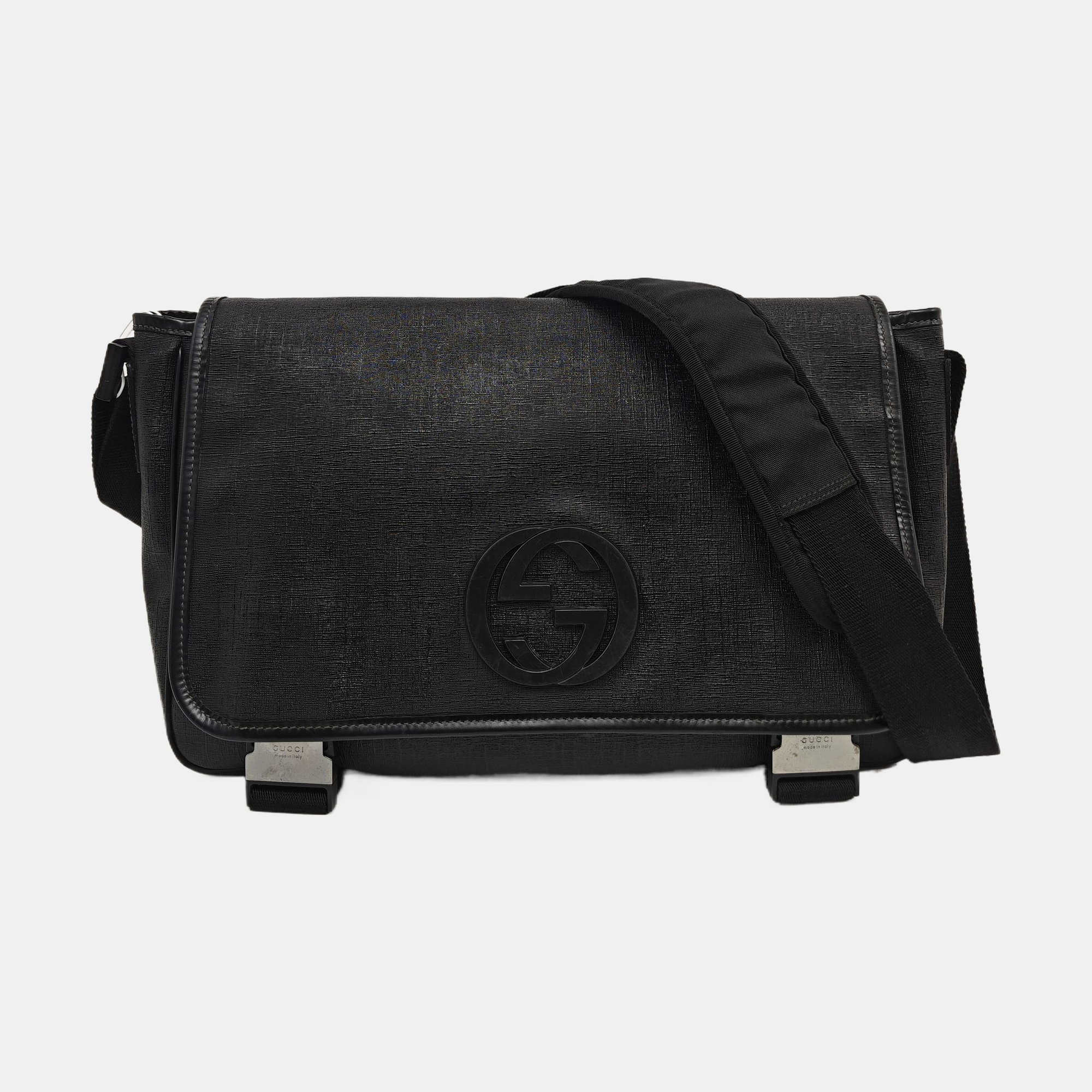 Coated Canvas Crossbody Bag Black