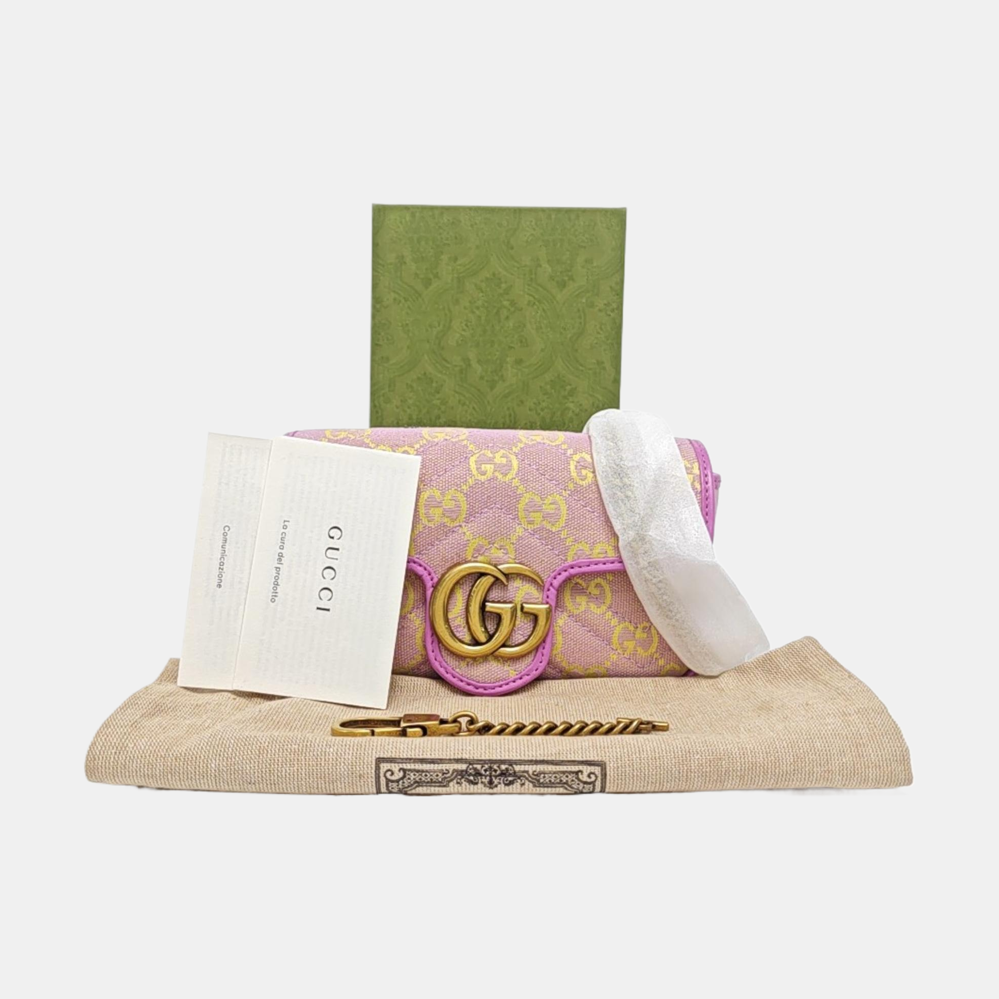 GG Marmont Mini Quilted, Monogram Canvas Pink