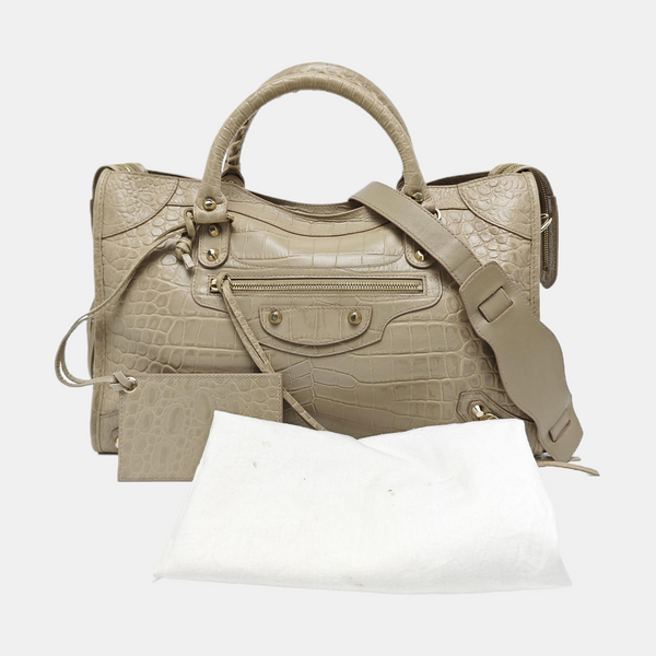 Classic Metallic Edge City Medium Calfskin Beige