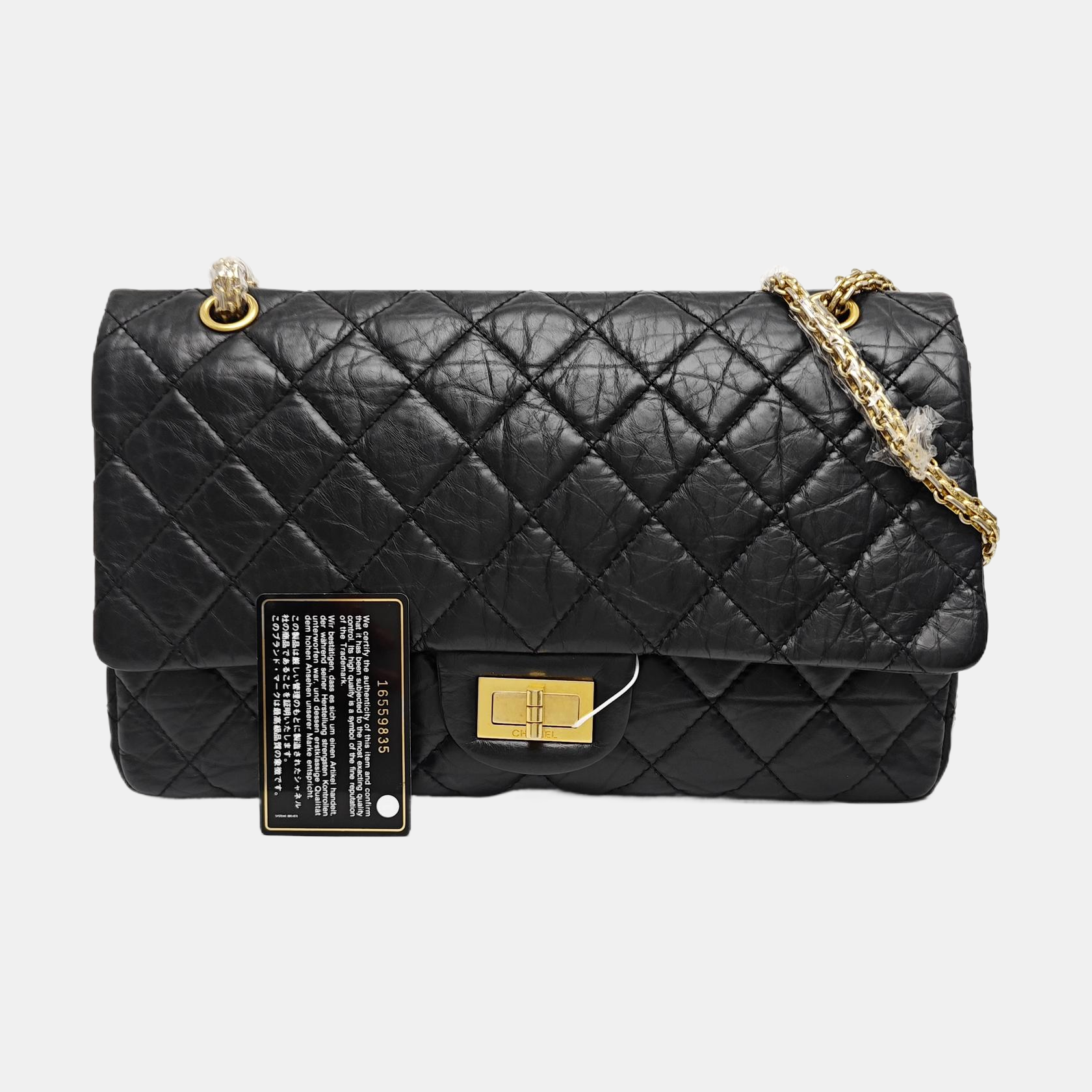 2.55 Maxi Quilted Waxed Cafskin Black
