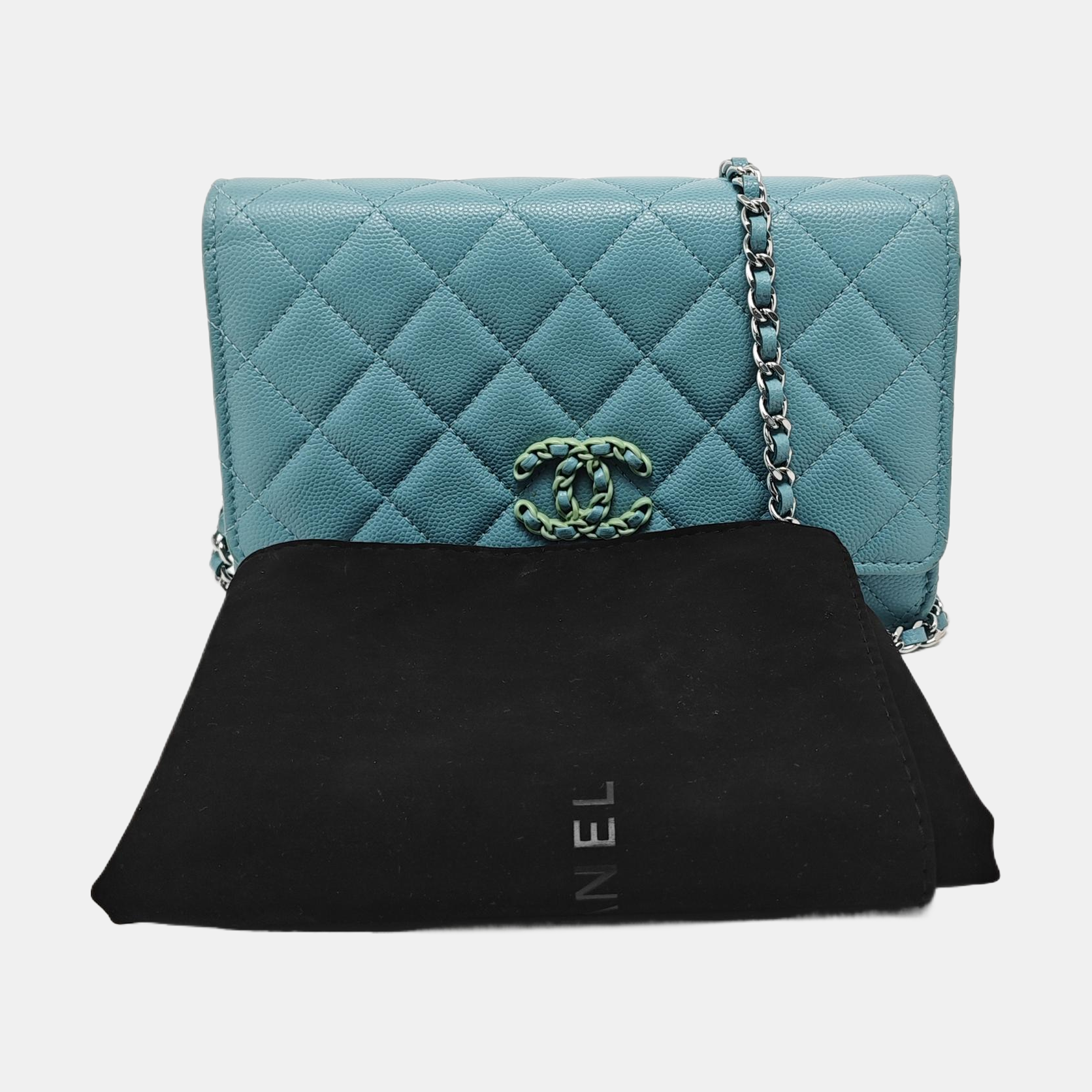 CHANEL 19 Small Quilted Grained Calfskin Blue