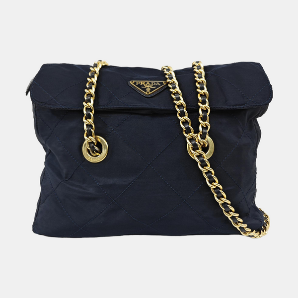 Quilted Nylon Shoulder Bag Blue