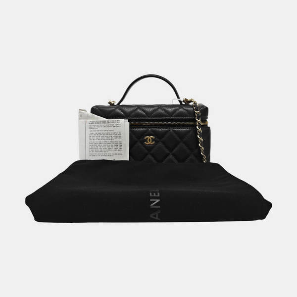 Quilted Grained Calfskin Shoulder Bag Black