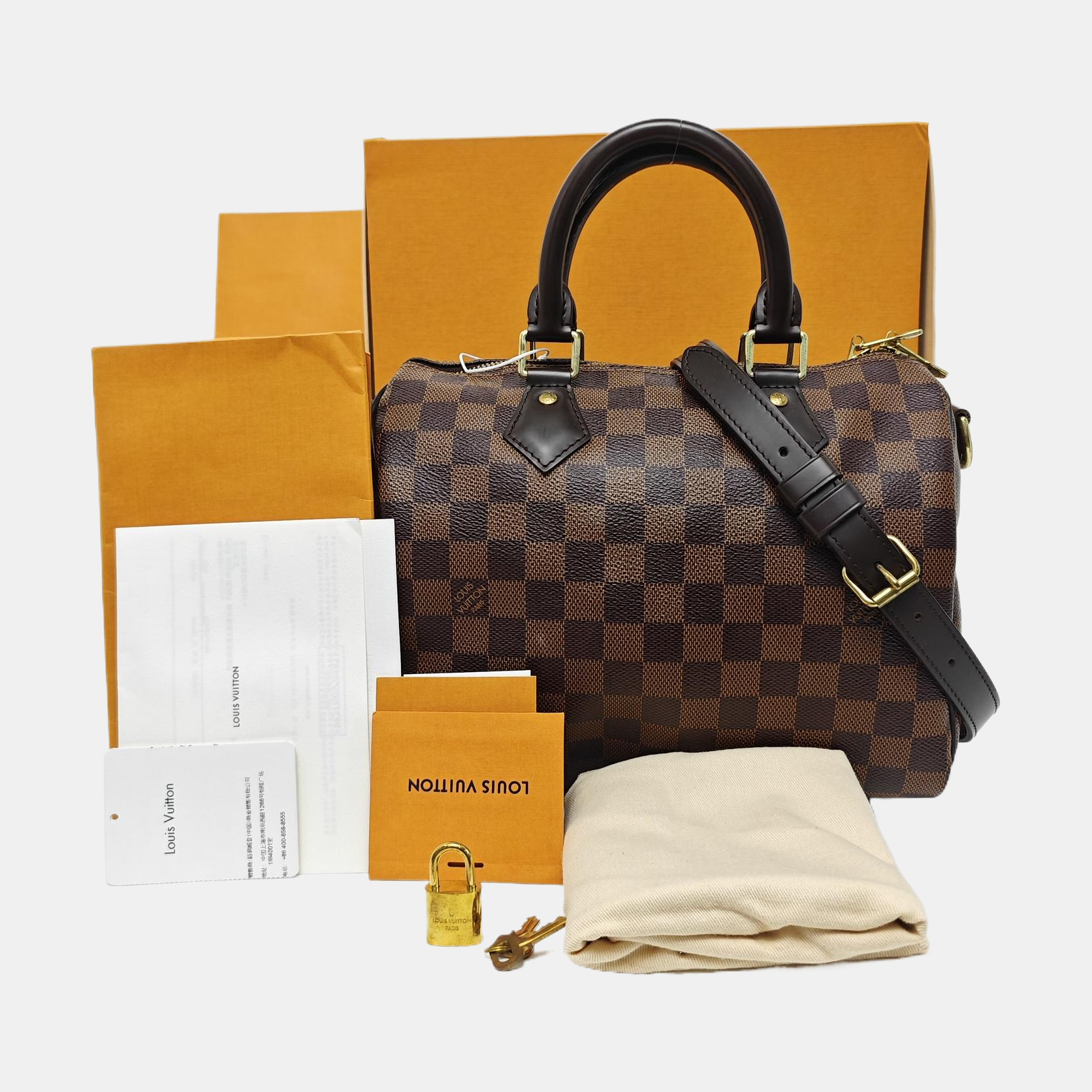 SPEEDY 25 Damier Ebene Coated Canvas Brown