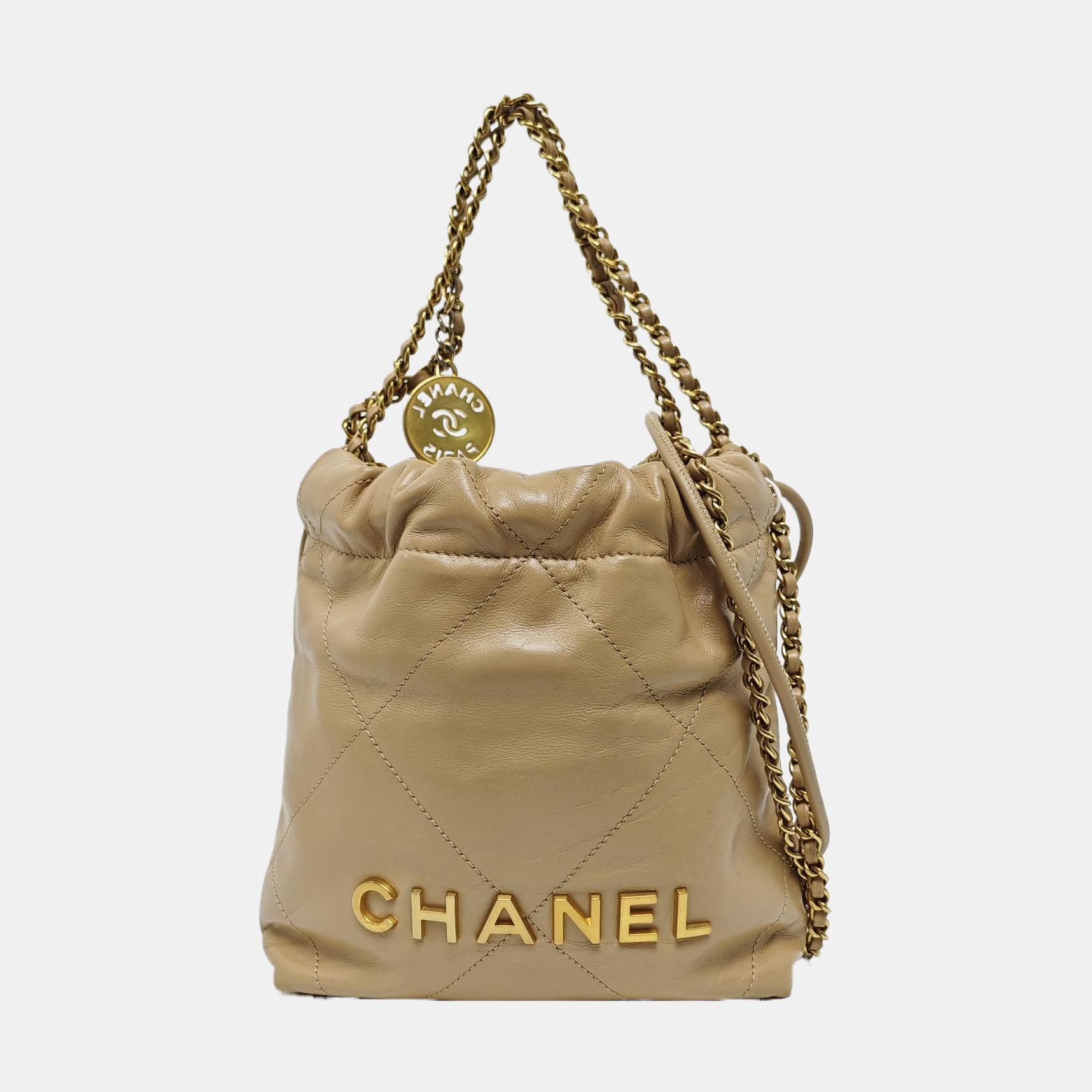 CHANEL 22 Mini Quilted Calfskin Beige
