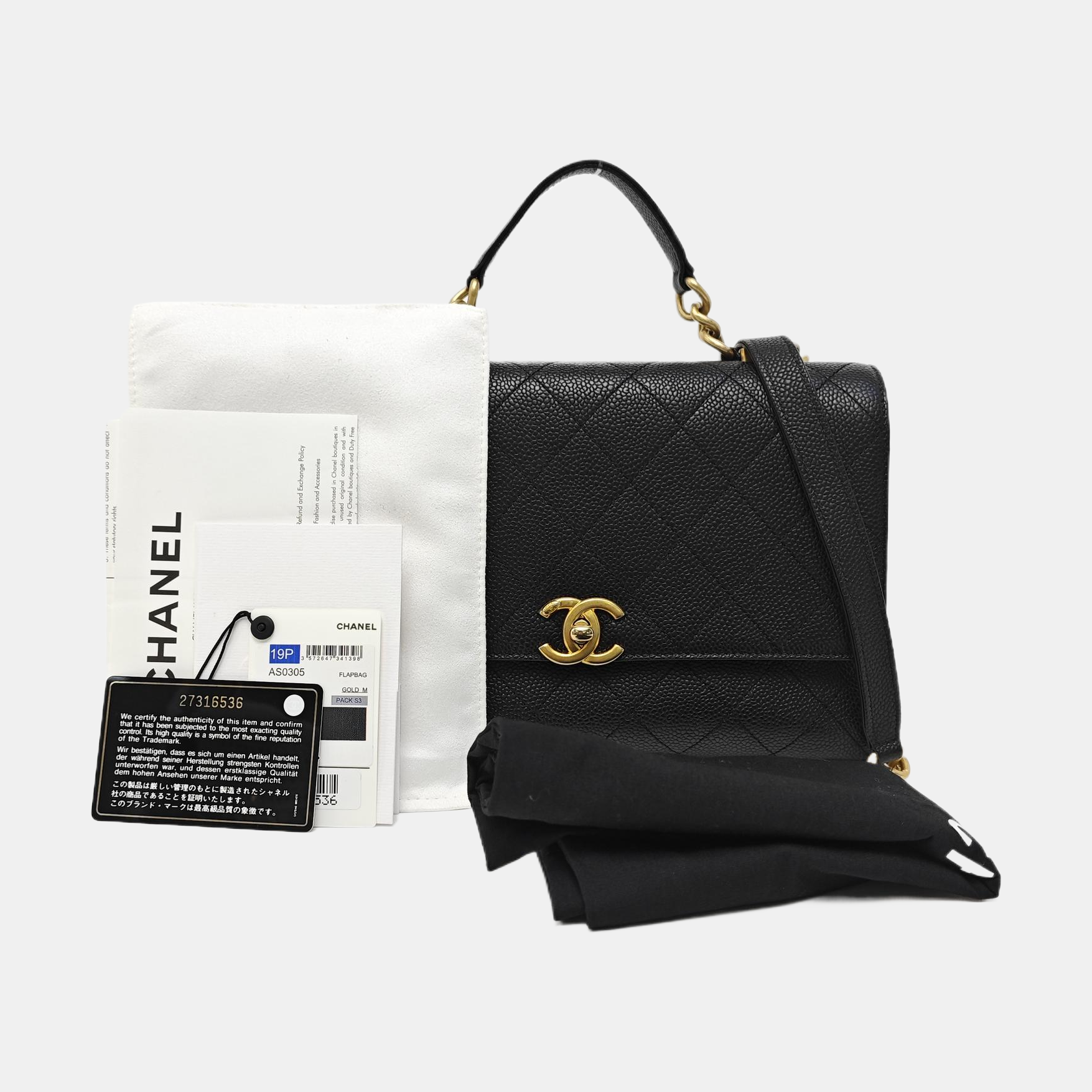 Quilted Grained Calfskin Shoulder Bag Black