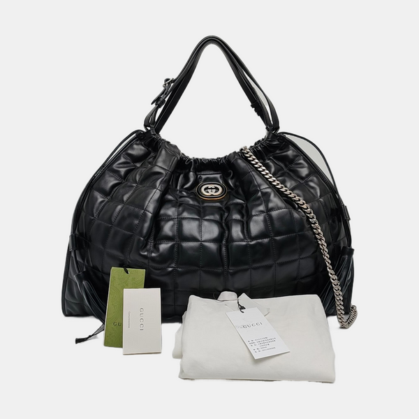 Deco Large Quilted Calfskin Black