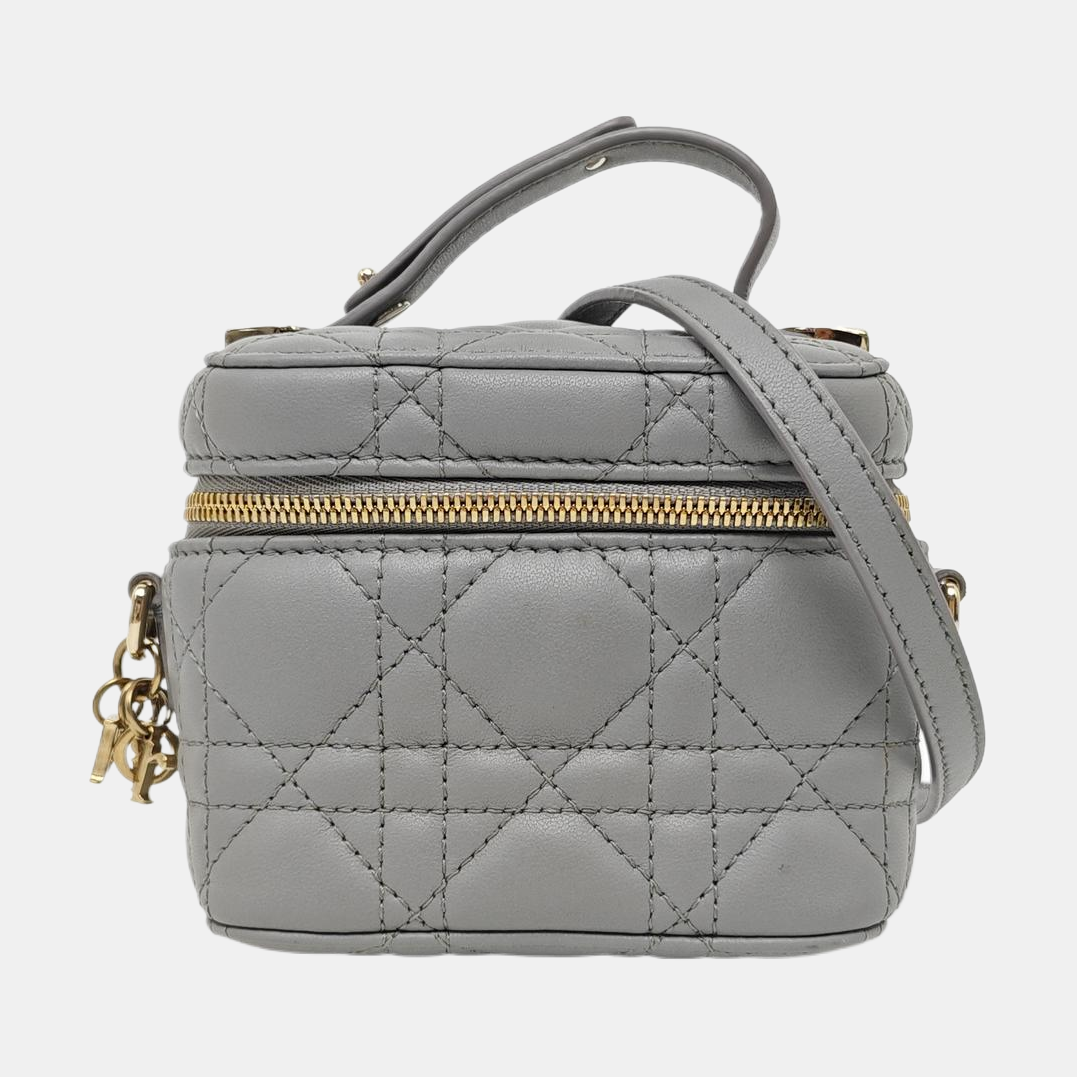Vanity Lady Dior Super Mini Cannage Lambskin Gray