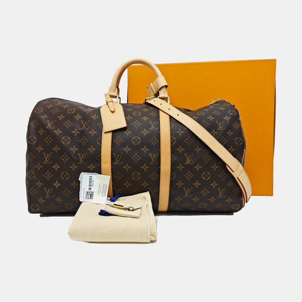 KEEPALL 50 Monogram Coated Canvas Brown