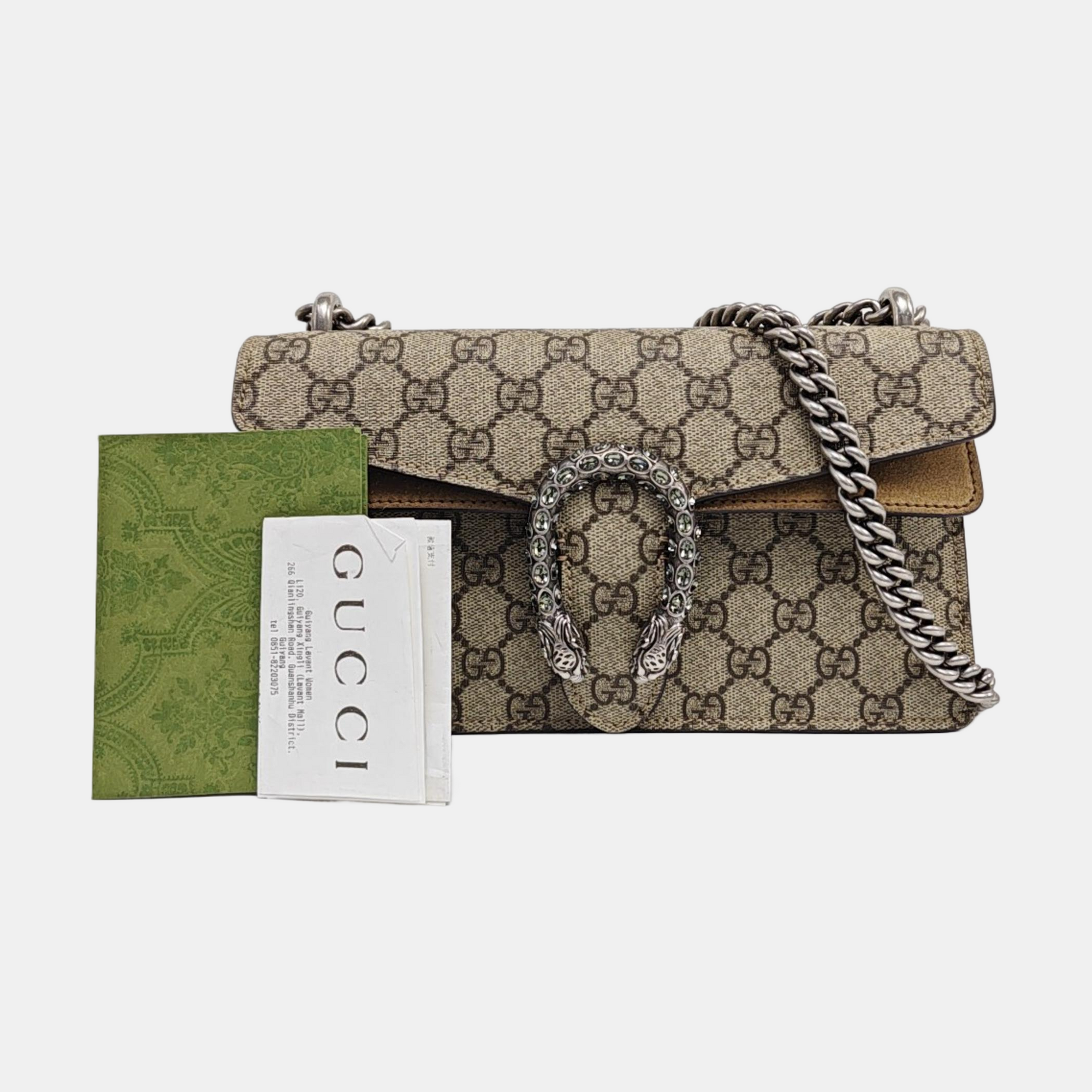Dionysus Small Monogram Coated Canvas Beige
