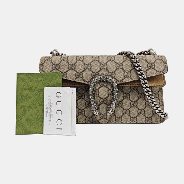Dionysus Small Monogram Coated Canvas Beige