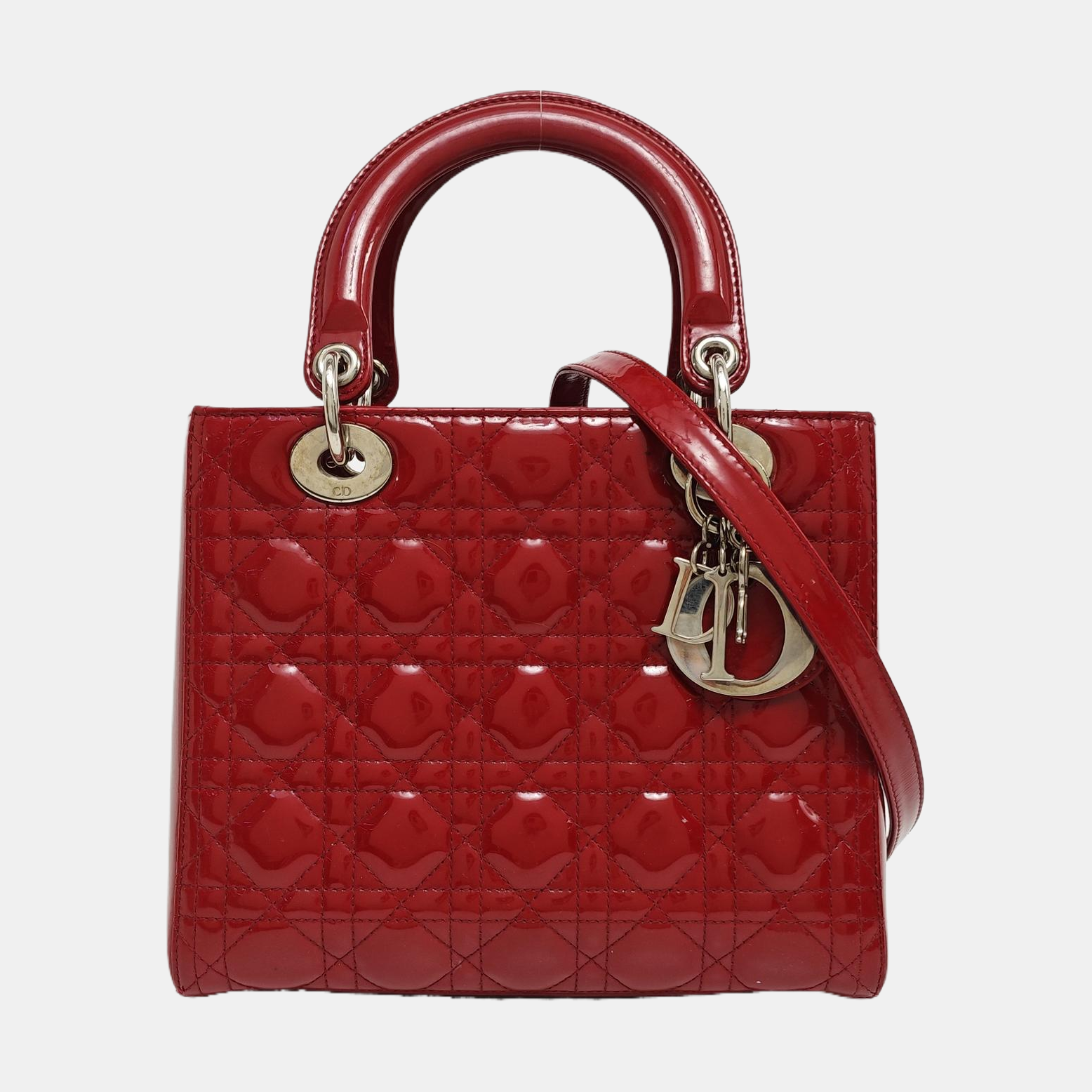 Lady Dior Medium Quilted Patent Leather Red