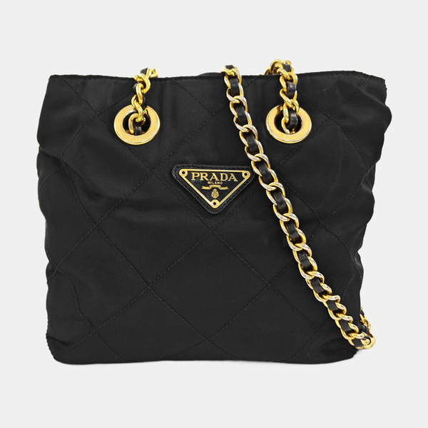 Quilted Nylon Shoulder Bag Black