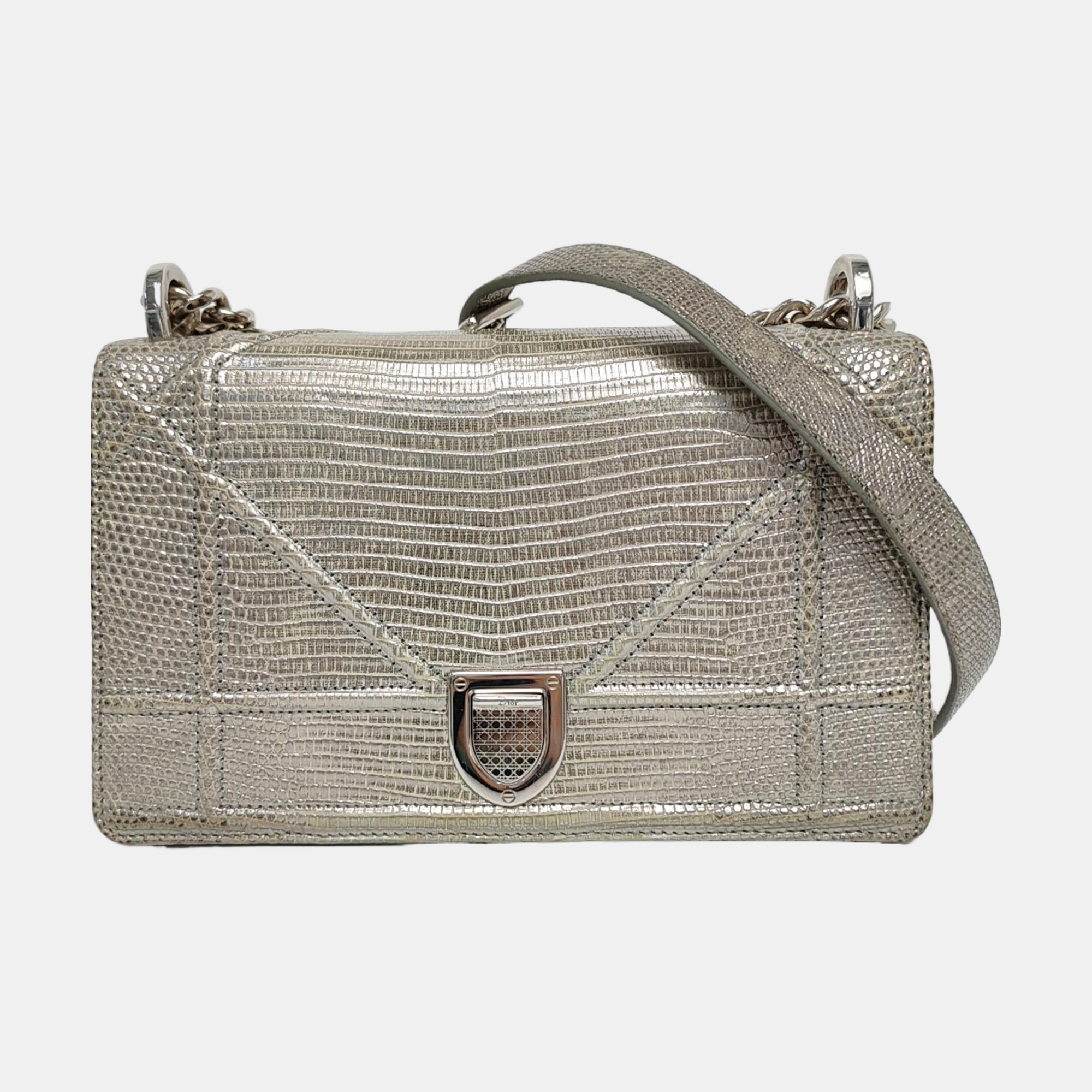 Diorama Small Cannage Calfskin Silver