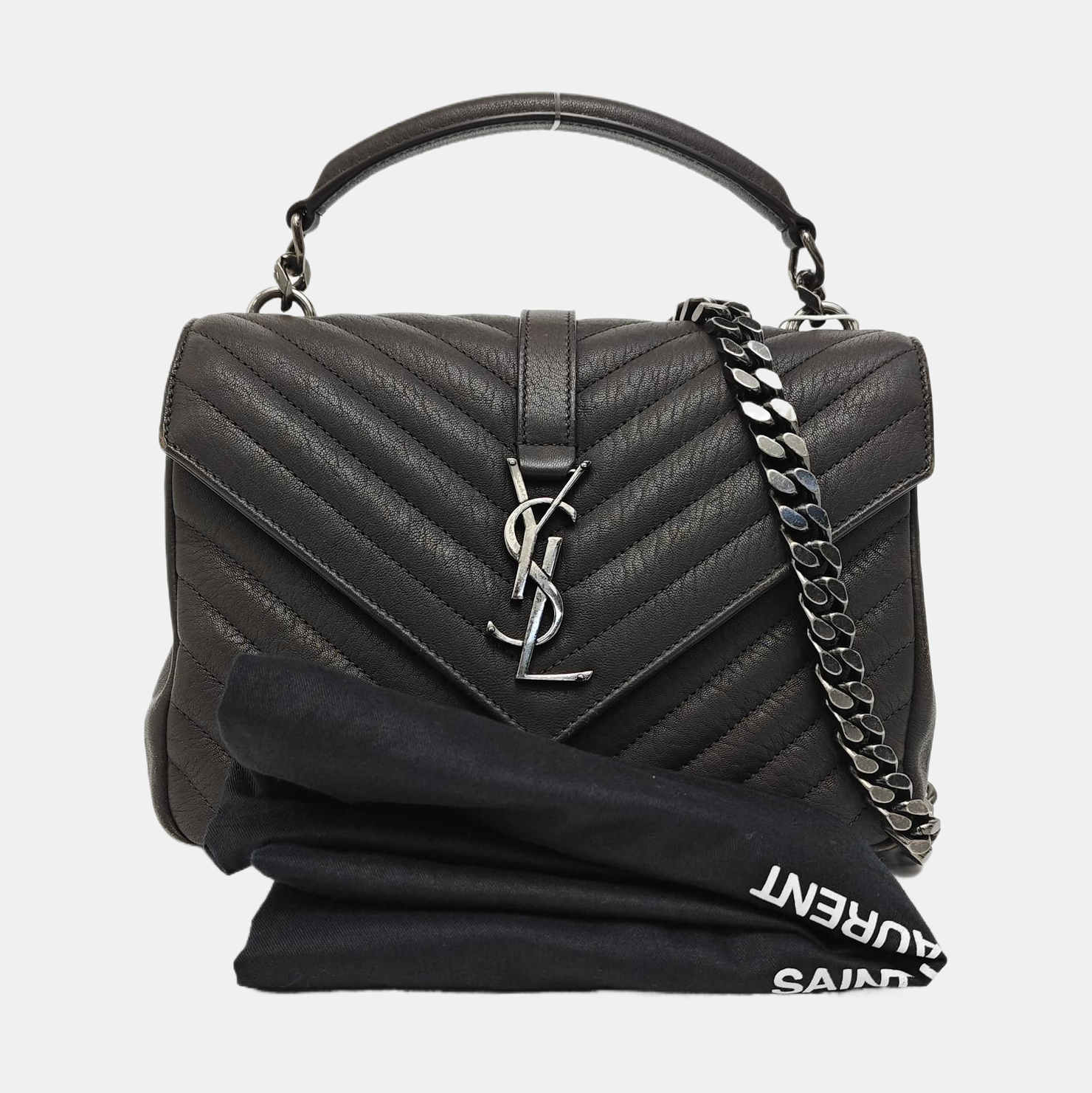 COLLEGE Medium Chevron Calfskin Gray