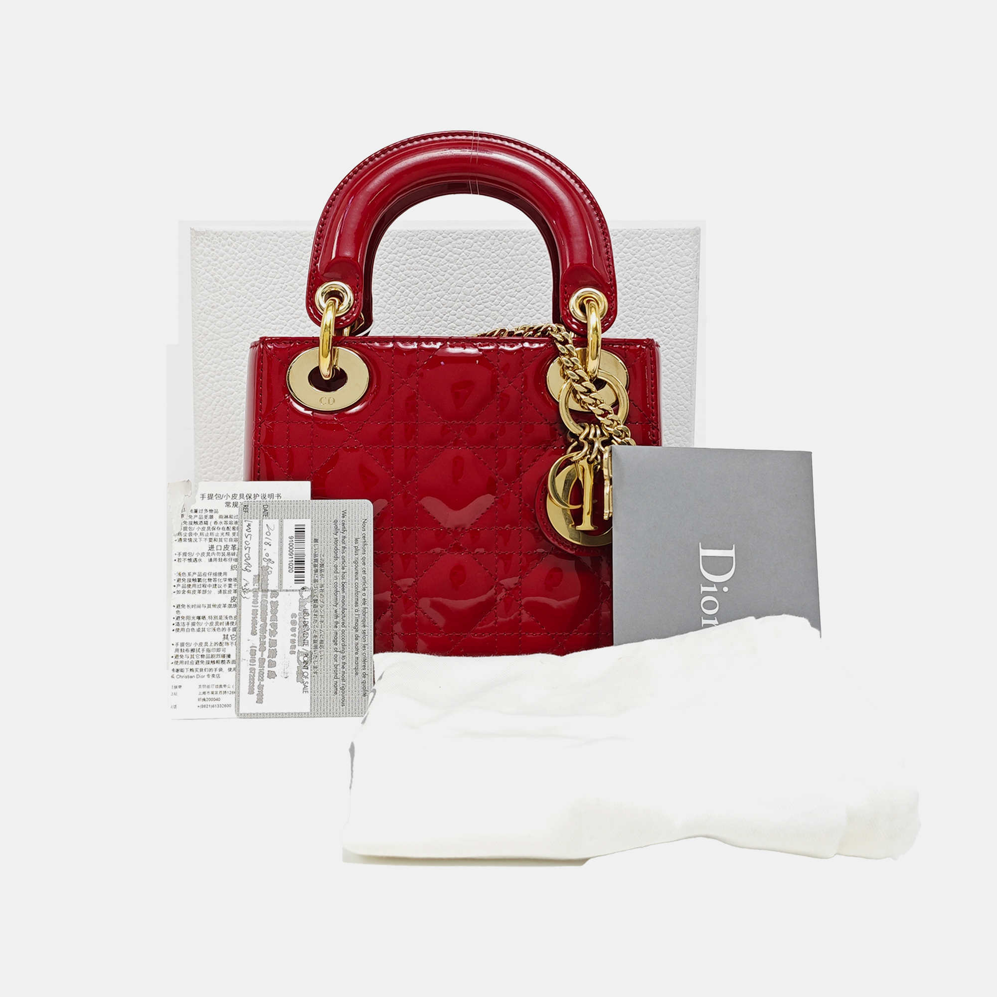Lady Dior Mini Cannage Patent Leather Red