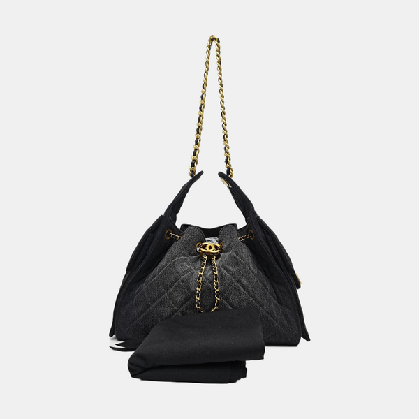 CHANEL 25 Small Quilted Denim Black