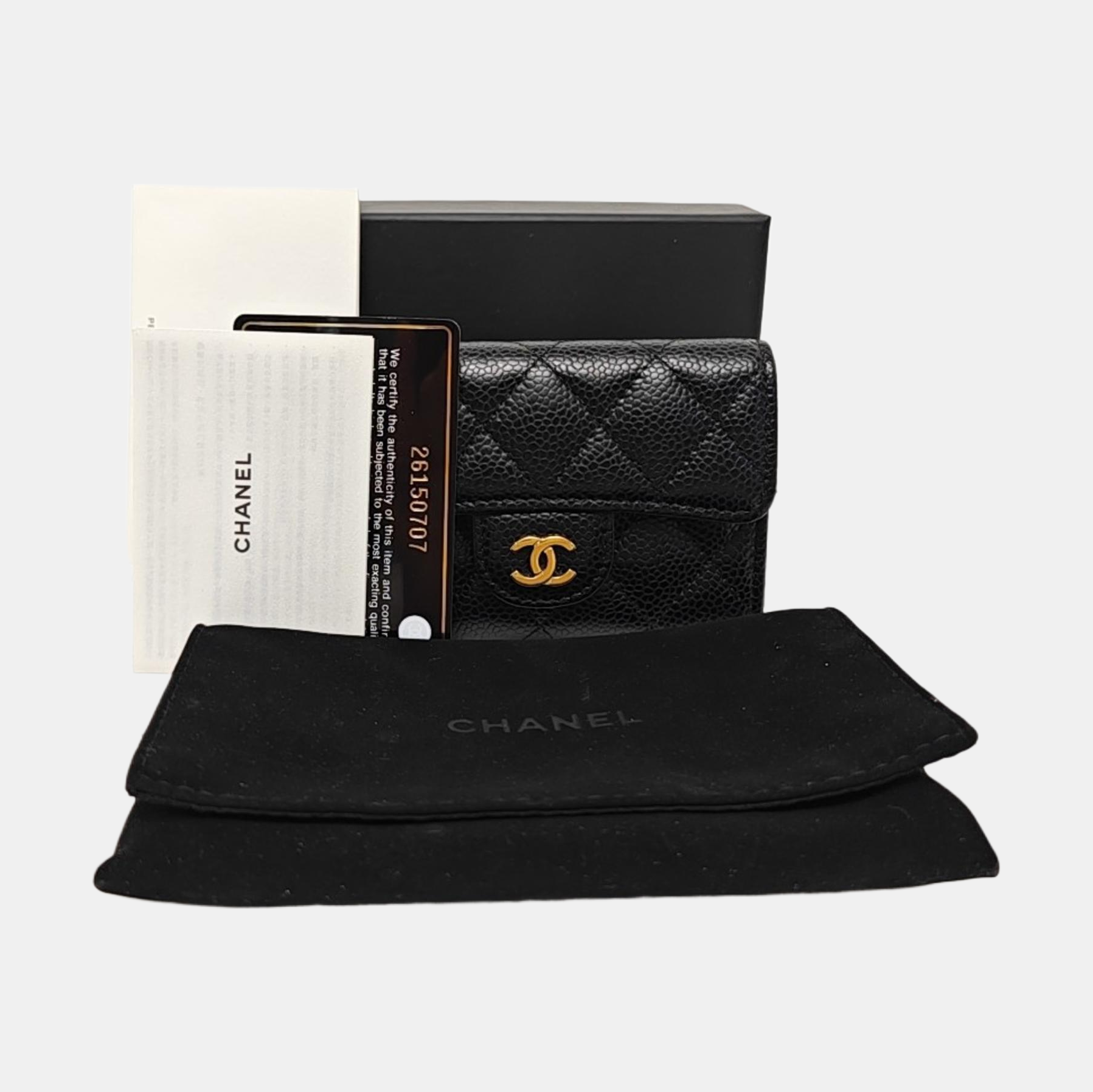 CLASSIC FLAP Quilted Grained Calfskin Black Card Holder