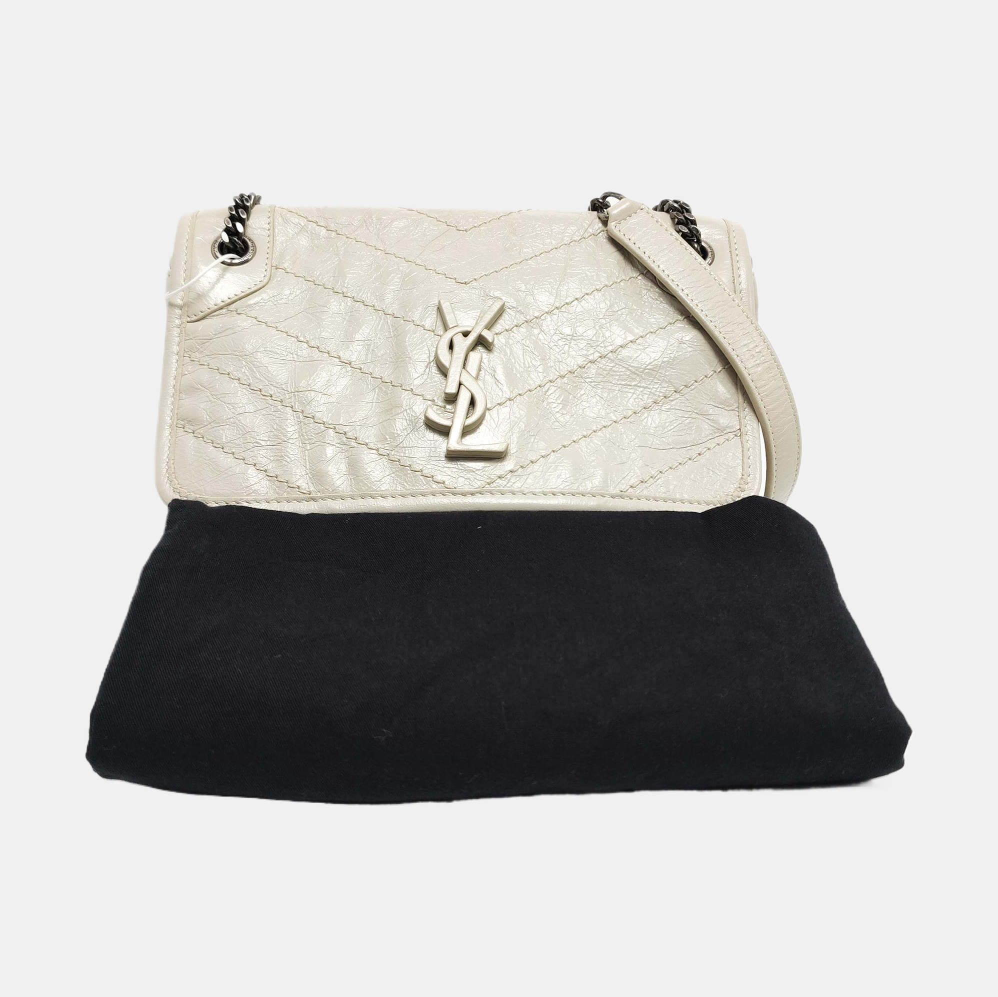 NIKI Small Chevron Calfskin White